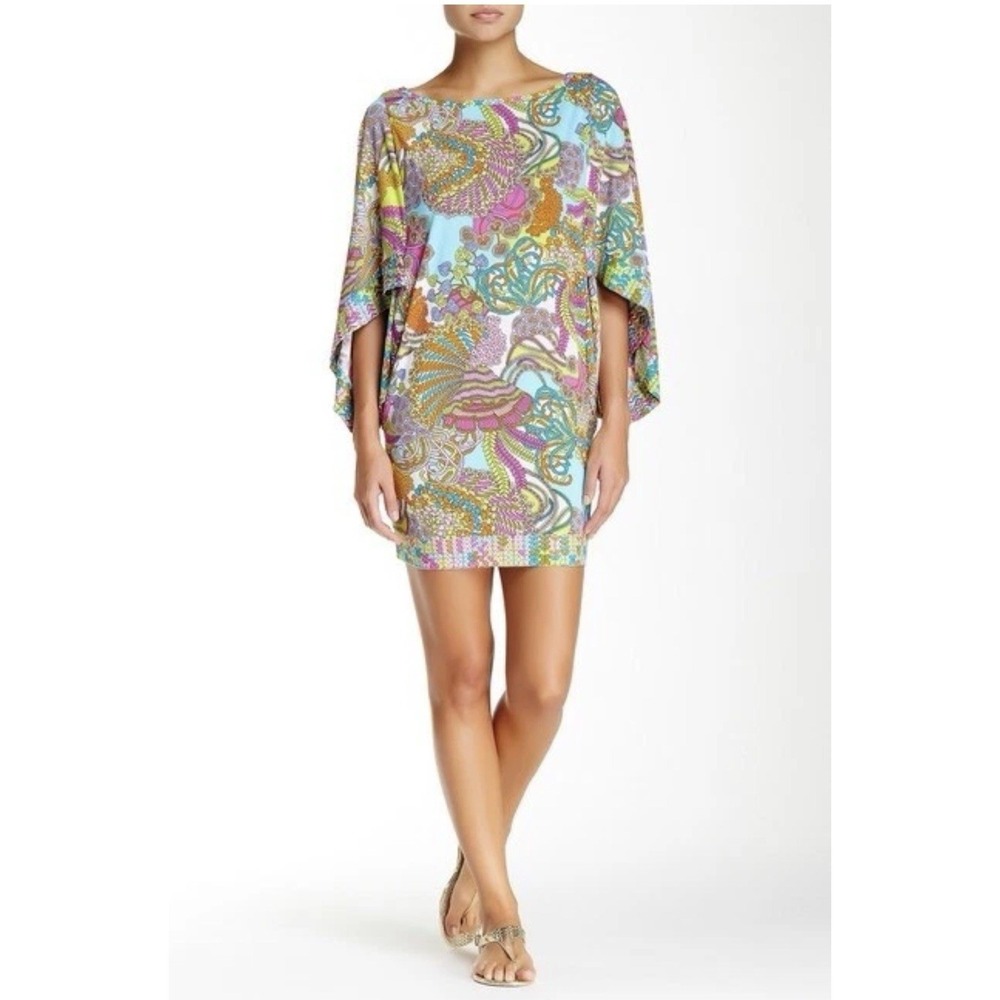 EUC $148 Trina Turk Coral Reef Tunic Swim Cover Kaftan Dress Sz M